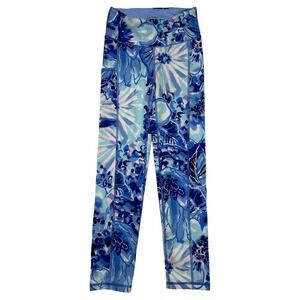 Lilly Pulitzer Luxletic Catch & Keep Athletic Leggings XS Blue Floral‎ High Rise